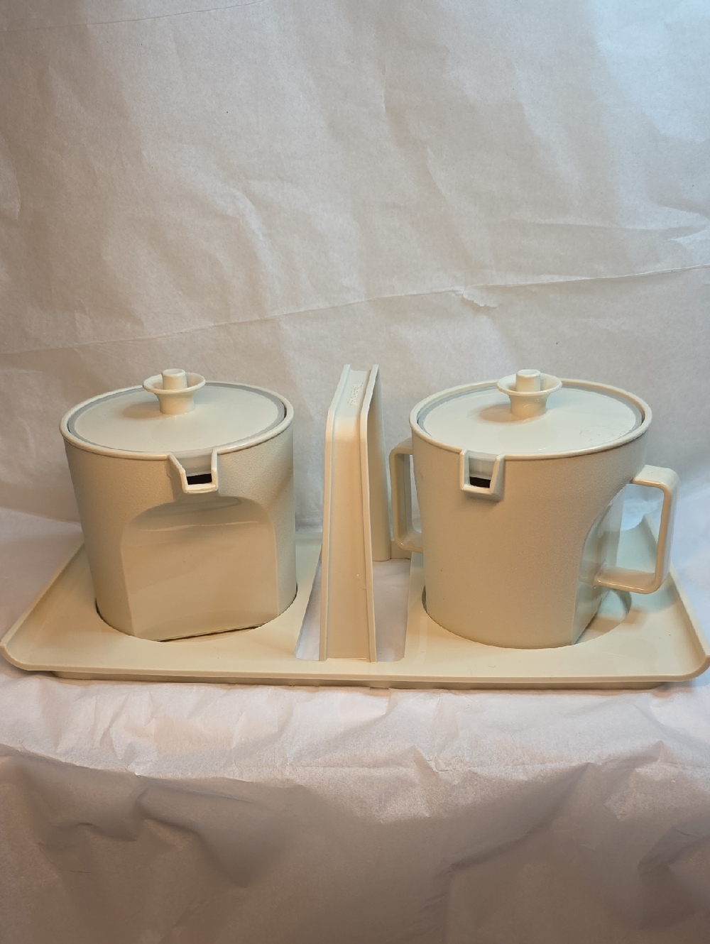 Vintage Tupperware Creamer and Sugar Bowl Set With Caddy